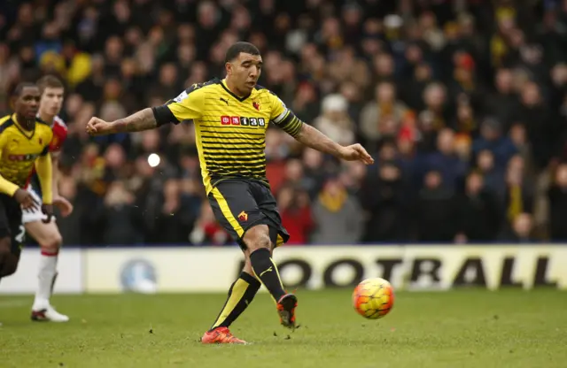 Troy Deeney scores the penalty