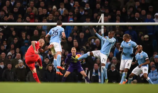 Martin Skrtel scores for Liverpool with a volley