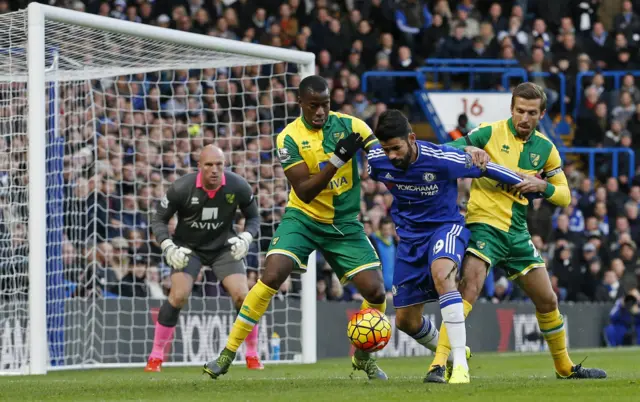 Diego Costa inside the penalty area for Chelsea