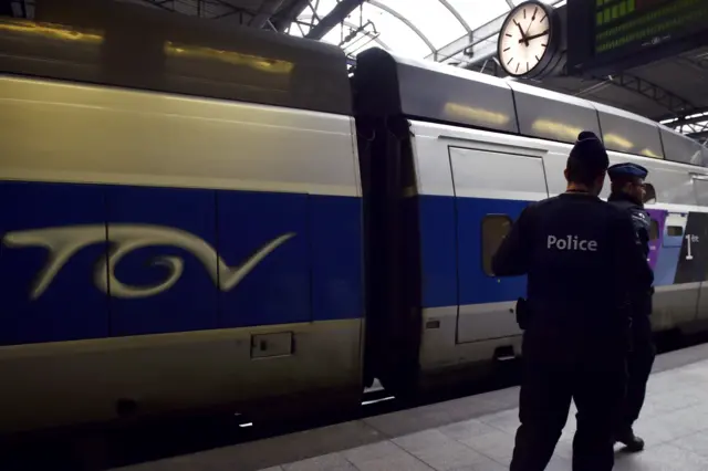 Belgian police officers at the Gare du Midi on 14 November