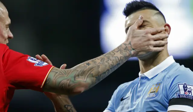 Martin Skrtel and Sergio Aguero