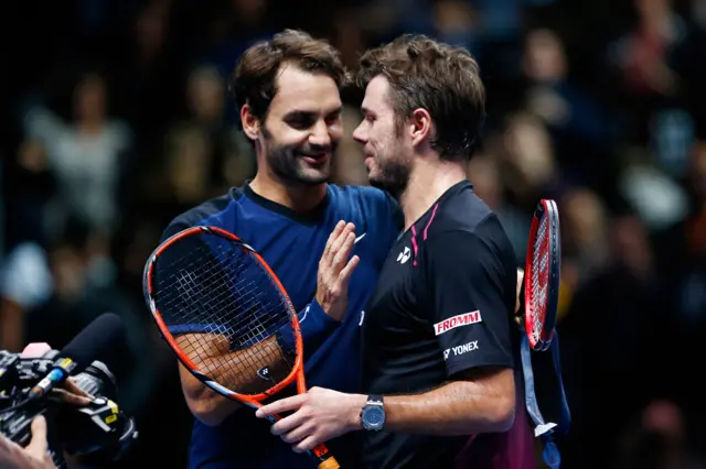 Roger Federer and Stan Wawrinka at the end of the match