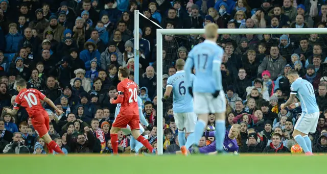 Coutinho celebrates after scoring Liverpool's second