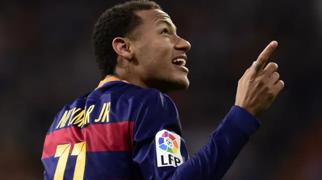 Neymar celebrates for Barcelona