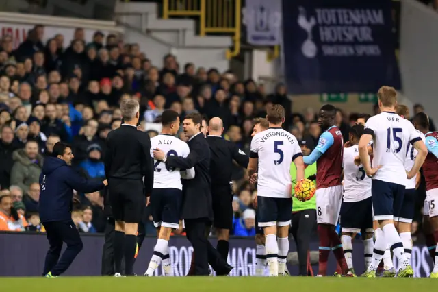 Dele Alli confronts West Ham players