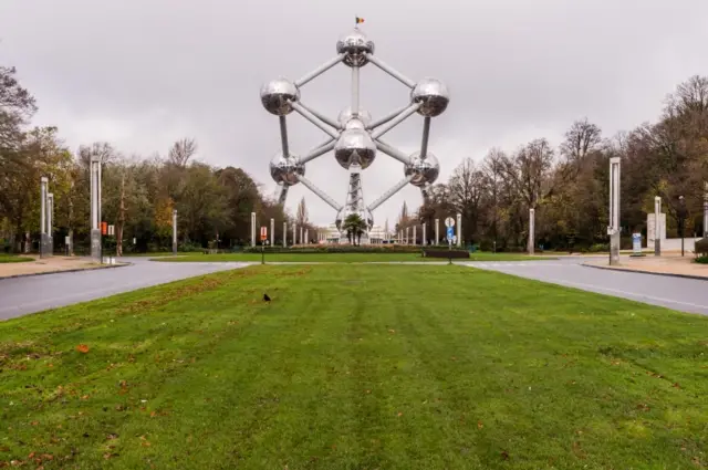 A view of the deserted square in front of the Atomium, Brussels, 22 November