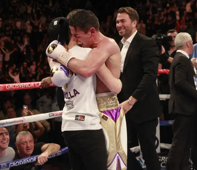 Anthony Crolla celebrates winning the world title