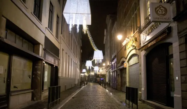 An empty street near the Grand Place in the centre of Brussels