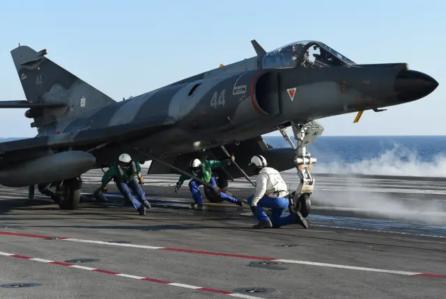 A Super Etendard jet fighter on the Charles de Gaulle aircraft carrier, 22 November