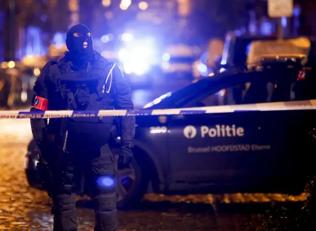 Belgian security forces during a police operation in Molenbeek