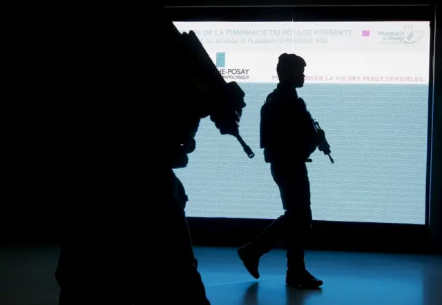 French soldiers patrol Roissy Charles De Gaulle international airport