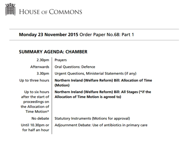 Commons agenda