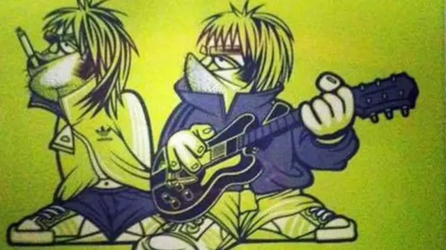 Caricature of Liam and Noel Gallagher