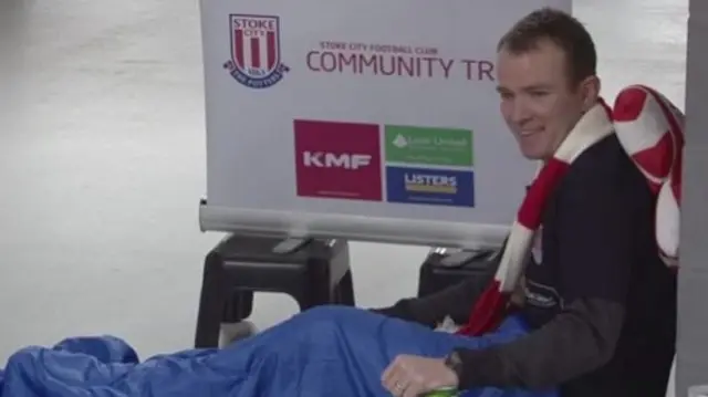 Glenn Whelan at the launch in a sleeping bag