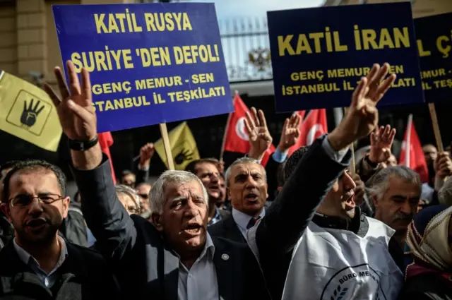 A protests outside Russia's Istanbul consulate