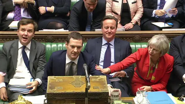 Theresa May pats George Osborne on the arm