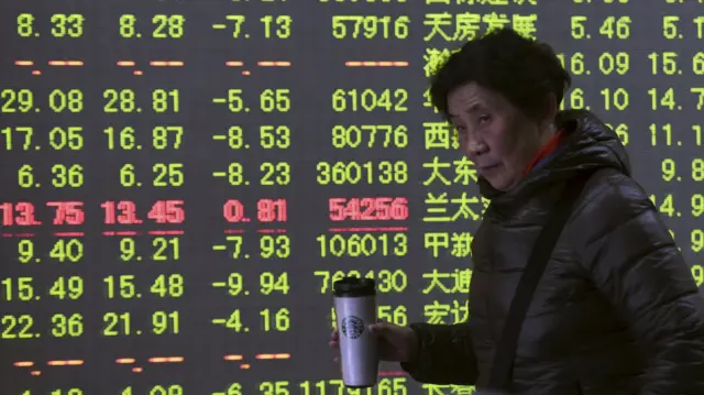 Screens showing Chinese share prices