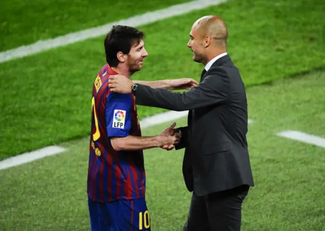 Lionel Messi (left) and Pep Guardiola