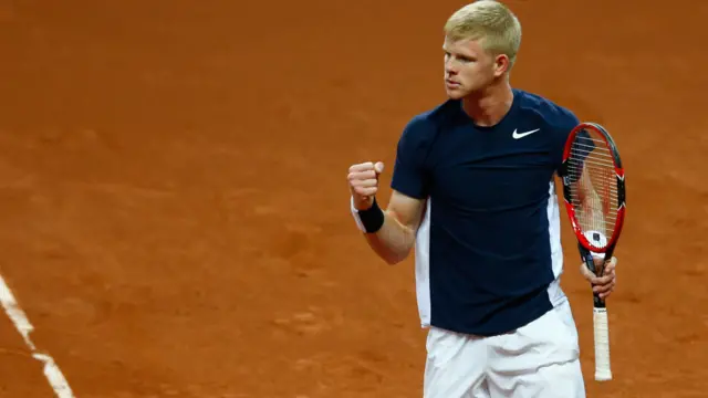 Kyle Edmund of Great Britain celebrates