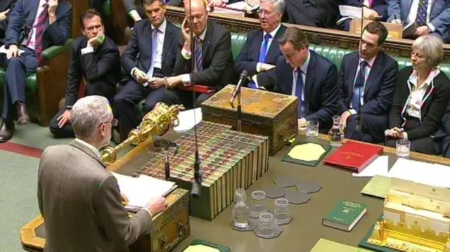 Jeremy Corbyn a the dispatch box in the Commons