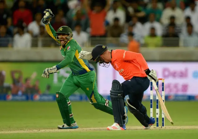 Jason Roy of England is caught