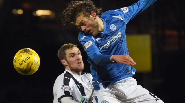 Murray Davidson wins a header for St Johnstone