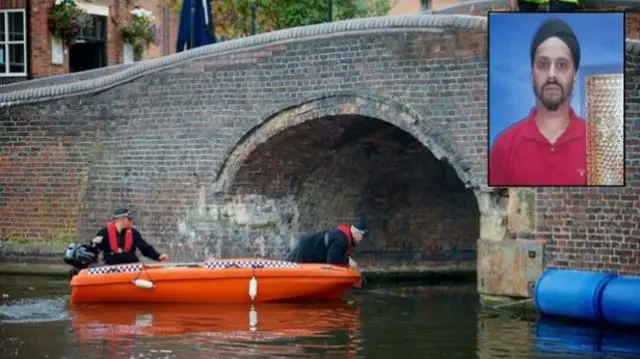 A canal search and Inderjit Bhogul (inset)