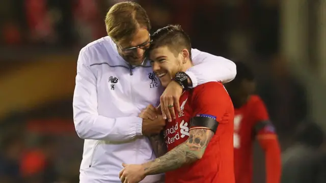 Jurgen Klopp and Alberto Moreno