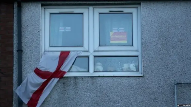 St George's flag on home of Labour supporter in Oldham West and Royton