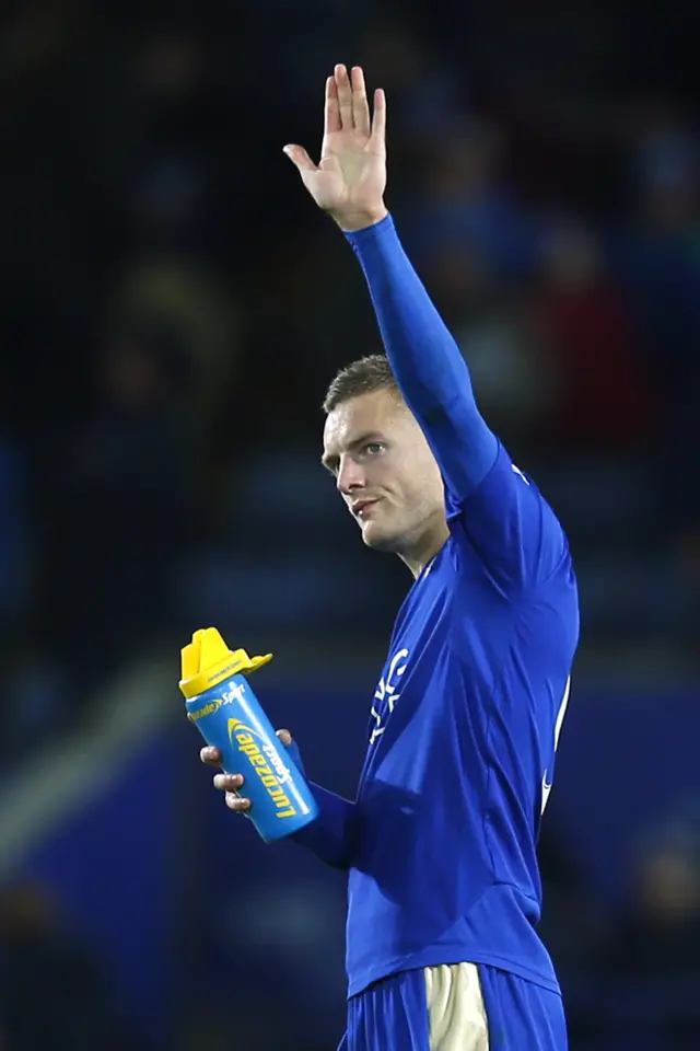 Jamie Vardy waves at full-time