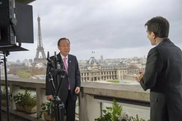 Ban Ki-moon speaking to David Shukman