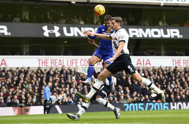 Eden Hazard heads the ball