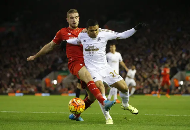 Jefferson Montero in action witt Jordan Henderson