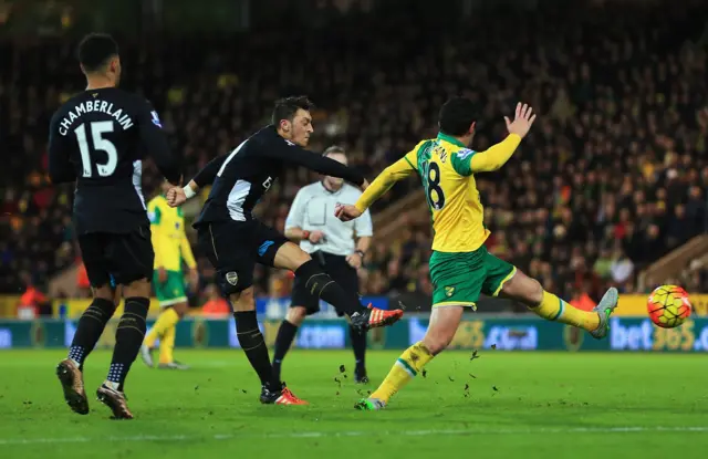 Arsenal's Mesut Ozil shoots