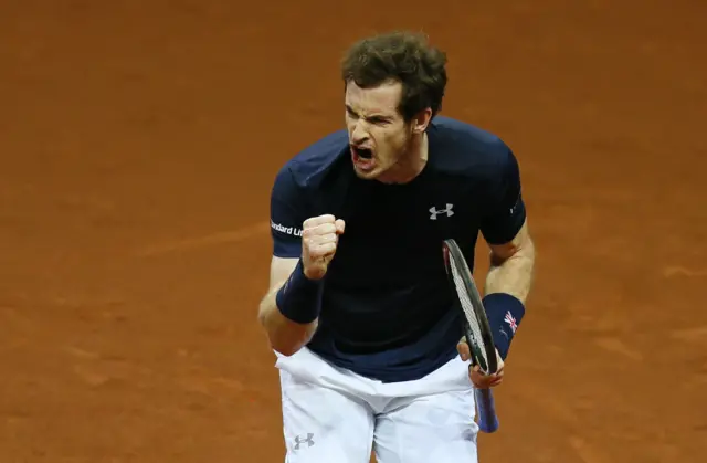 Andy Murray celebrates winning a point