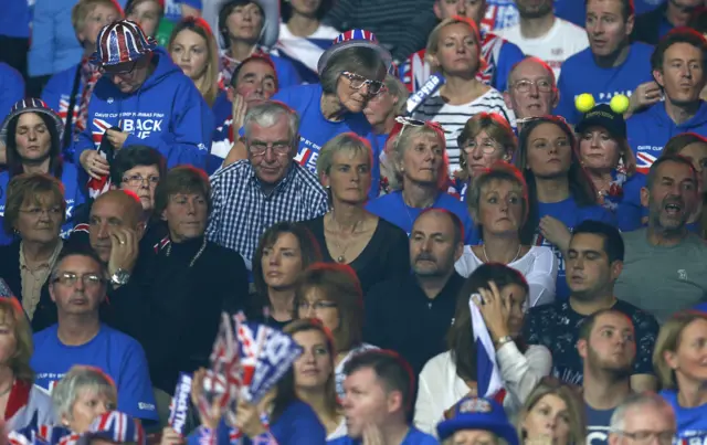 Judy Murray and other GB supporters watch the match