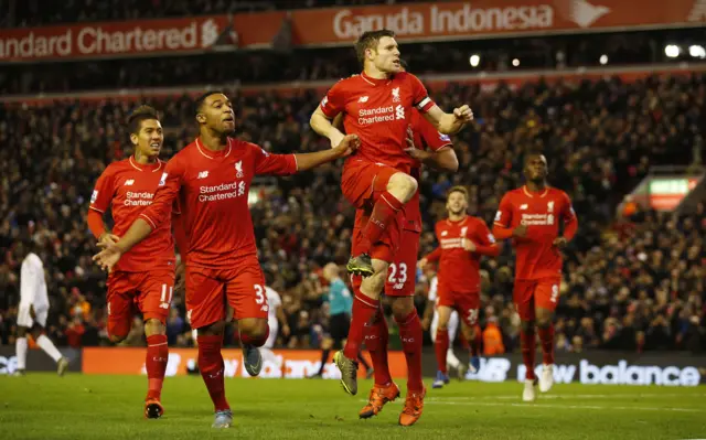 James Milner celebrates his goal