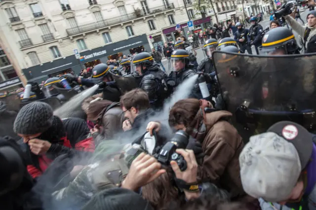 Police spray protesters