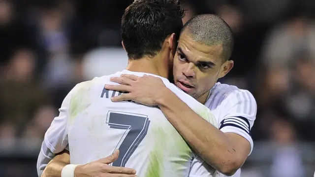 Cristiano Ronaldo and Pepe celebrate