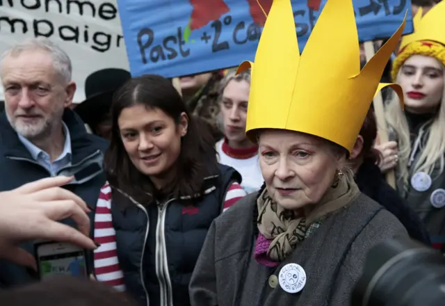 Jeremy Corbyn and Vivienne Westwood with protesters