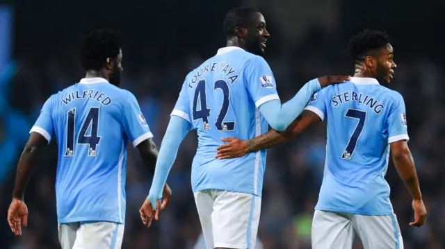 Wilfried Bony, Yaya Toure and Raheem Sterling