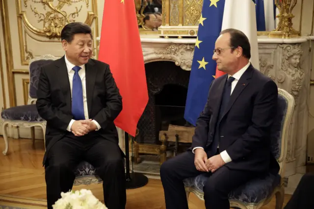 Xi Jinping and Francois Hollande at the Elysee Paris