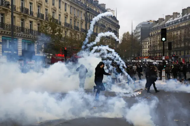 protesters and tear gas