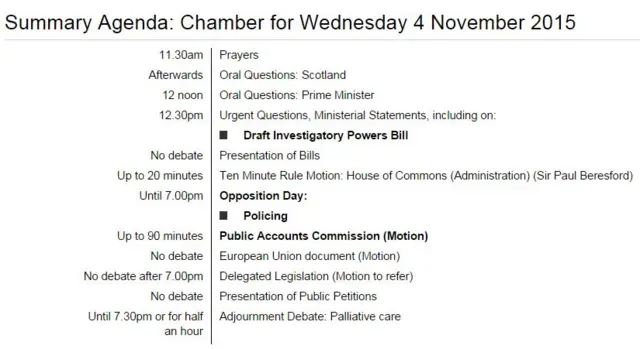 Commons agenda