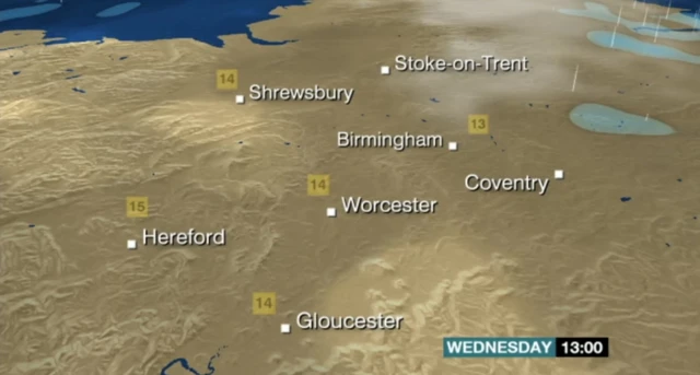 Weather map of the West Midlands