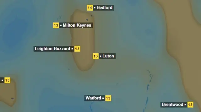 Weather graphic shows rain this afternoon