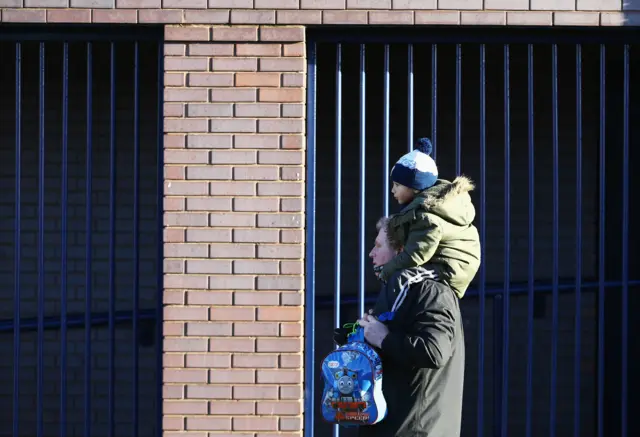 Father and son go to football