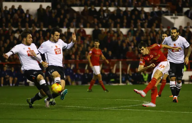 Nelson Oliveira strikes Forest's winner against Derby