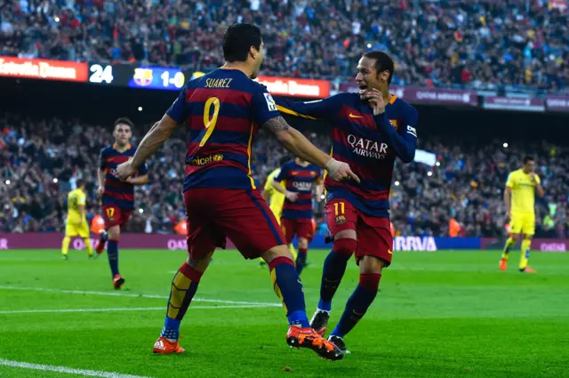 Neymar celebrates after scoring for Barcelona