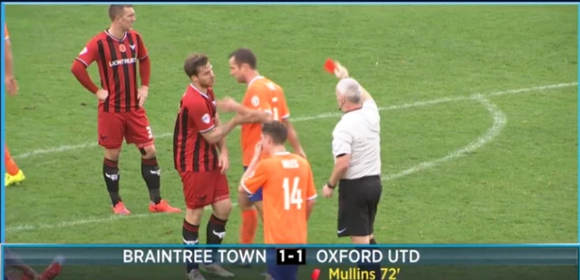 Oxford's Johnny Mullins red card